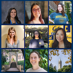 A grid of seven headshots and two images from the UC Berkeley campus.