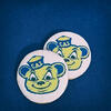 Two buttons with Oski the Bear smiling on a blue background.